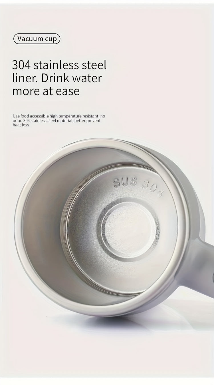 ☕ Portable Self-Stirring Coffee Mug – Stainless Steel with Wooden Handle