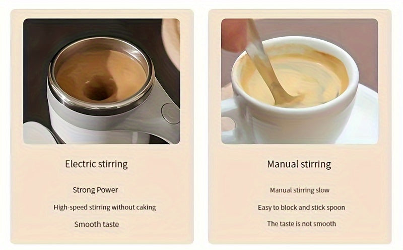 ☕ Portable Self-Stirring Coffee Mug – Stainless Steel with Wooden Handle